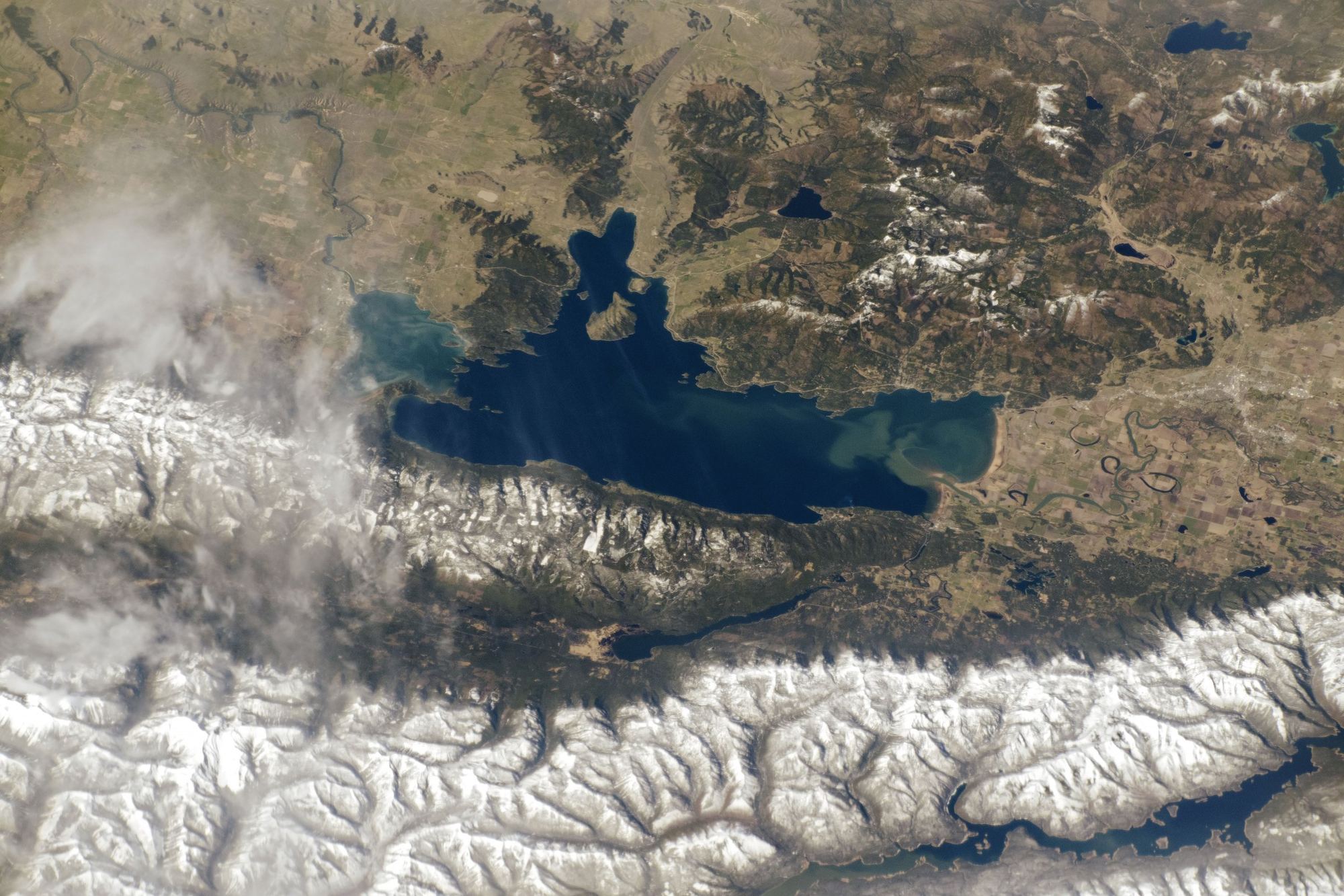 Flathead Lake photographed from the International Space Station, April 2019